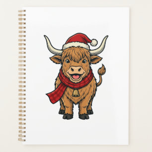 Vintage Christmas Highland Cow Santa Hat Vector_1 Planner