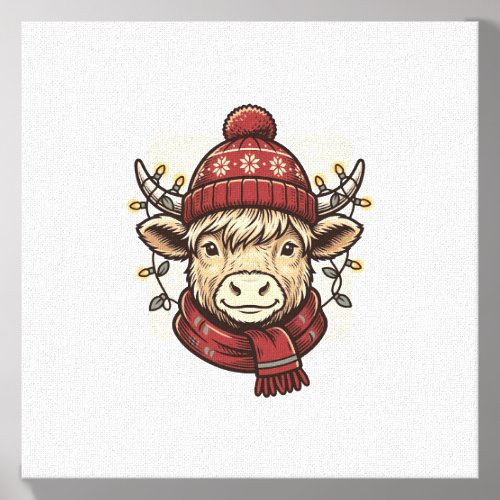 Vintage Christmas Highland Cow Vector Shirt Design Canvas Photo Tile