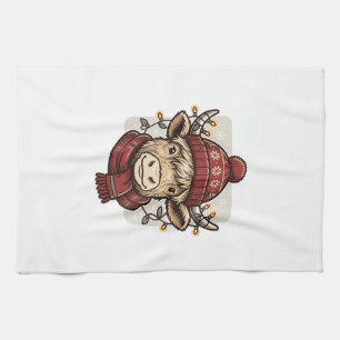 Vintage Christmas Highland Cow Vector Shirt Design Kitchen Towel