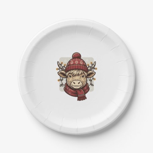 Vintage Christmas Highland Cow Vector Shirt Design Paper Plates