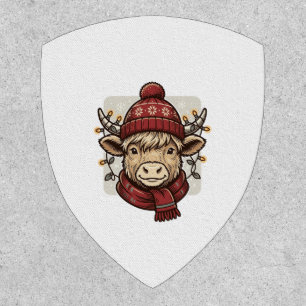 Vintage Christmas Highland Cow Vector Shirt Design Patch