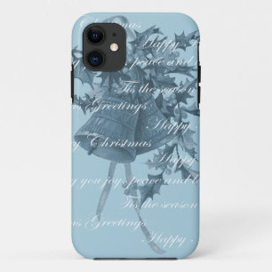 Vintage Christmas holiday bells blue neutral iPhone 11 Case