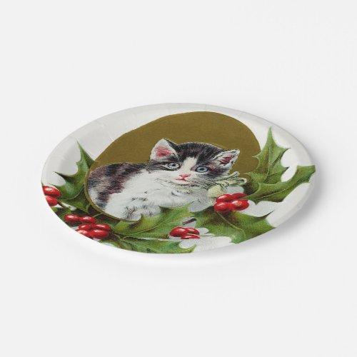 Vintage Christmas Holiday cat party plate