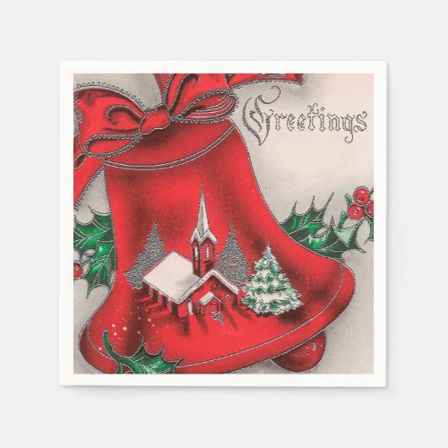 Vintage Christmas Holiday Church bell party napkin