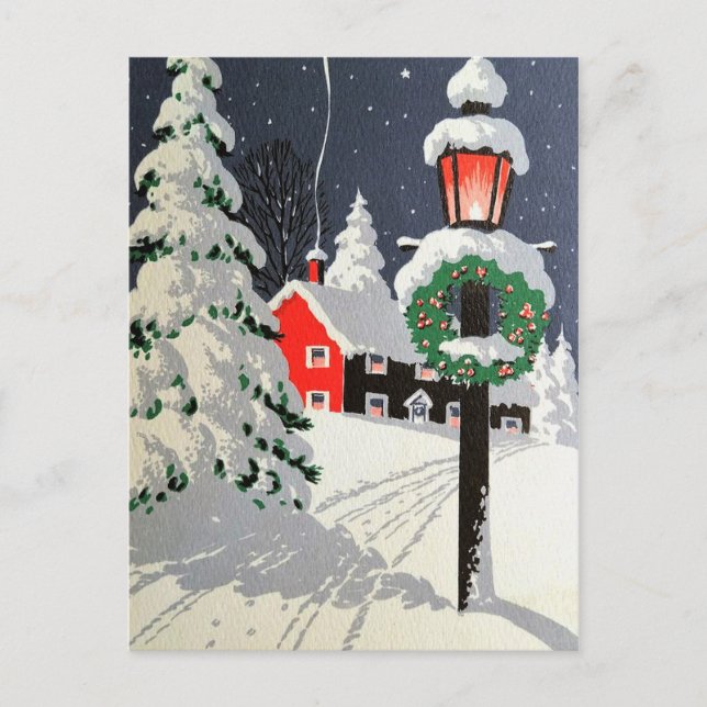 Vintage Christmas Holiday Church postcard (Front)