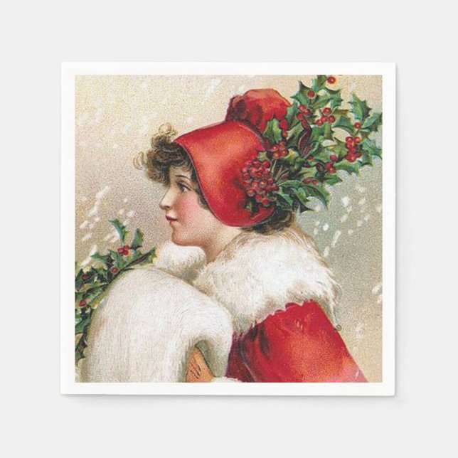 Vintage Christmas Holiday lady party napkins (Front)