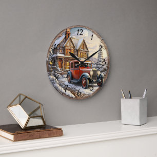 Vintage Christmas Holiday Large Clock
