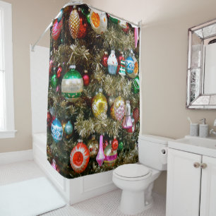 Vintage Christmas Holiday Ornaments Shower Curtain