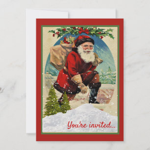 Vintage Christmas Holiday Party with Santa Claus Invitation