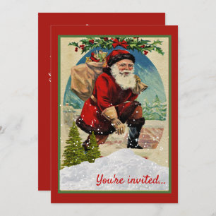 Vintage Christmas Holiday Party with Santa Claus Invitation