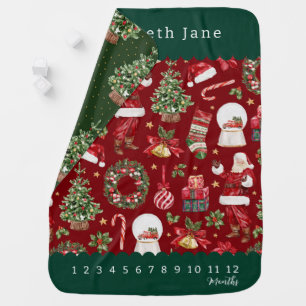 Vintage Christmas Holiday Pattern Baby Milestone Blanket