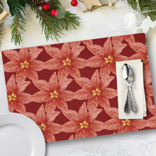 Vintage Christmas Holiday Poinsettia Red Placemat