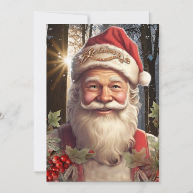 Vintage Christmas holiday Santa Claus woodland (Front)
