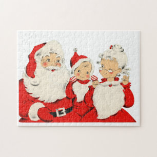 Vintage Christmas Holiday Santa Mrs. Claus baby Jigsaw Puzzle