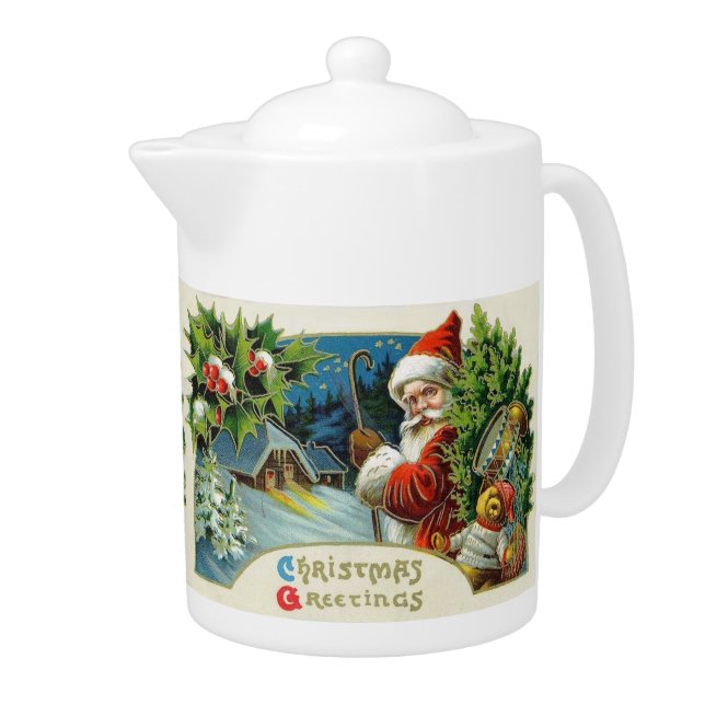Vintage Christmas Holiday Santa Teapot (Right)