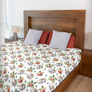 Vintage Christmas Holiday Silver Bells and Holly Duvet Cover
