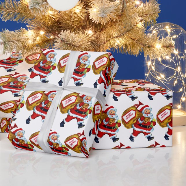 vintage Christmas Holiday tiled Santa party Wrapping Paper (Holidays)