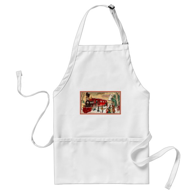 Vintage Christmas Holiday Train Station Adult Apron (Front)
