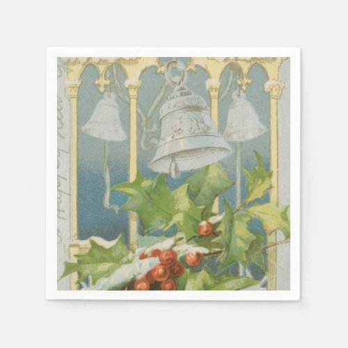 Vintage Christmas Holly and Bells Paper Napkins