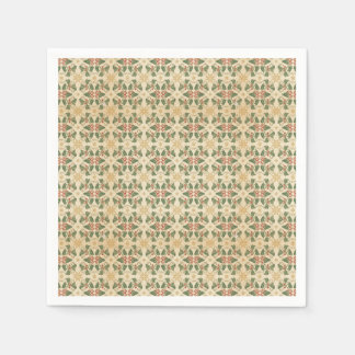 Vintage Christmas Holly and Berry Pattern Holiday Napkins