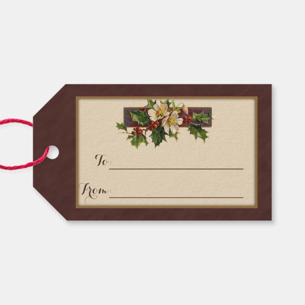 Vintage Christmas Holly And Christmas Roses Gift Tags