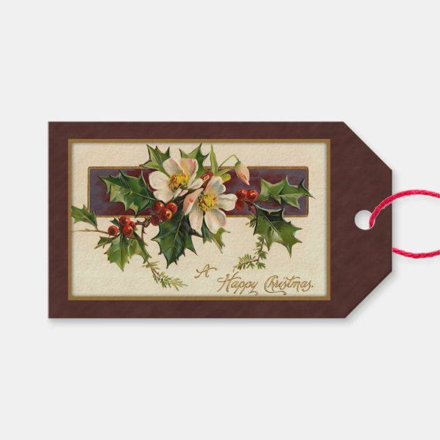 Vintage Christmas Holly And Christmas Roses Gift Tags
