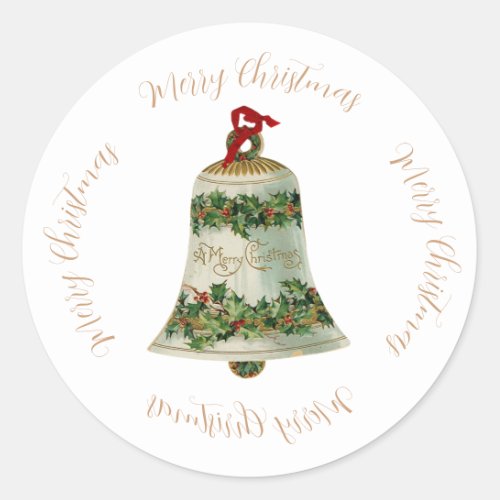 Vintage Christmas Holly Bell  Christmas greeting Classic Round Sticker