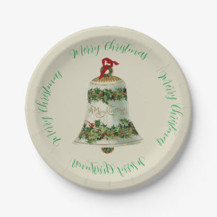 Vintage Christmas Holly Bell & Christmas greeting Paper Plates