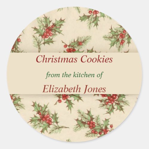 Vintage Christmas Holly Berries Custom Classic Round Sticker