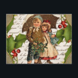Vintage Christmas Holly Berry and Children  Holiday Postcard<br><div class="desc">Vintage Christmas children</div>