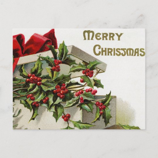 Vintage Christmas Holly Berry Box Postcard 5034