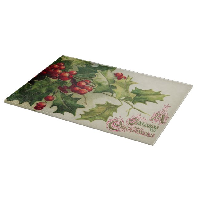 Vintage Christmas Holly berry glass cutting board (Corner)