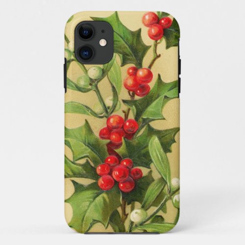 Vintage Christmas Holly iPhone 11 Case