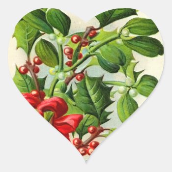 Vintage Christmas Holly Heart Stickers by xmasstore at Zazzle