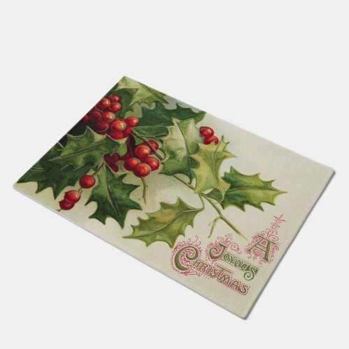 Vintage Christmas holly Holiday doormat