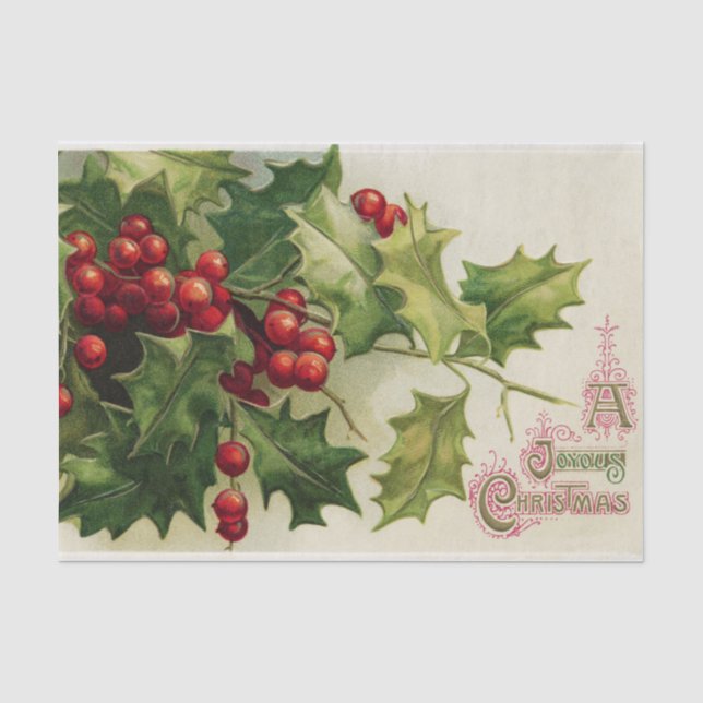 Vintage Christmas Holly Holiday party tissue Paper (Front)