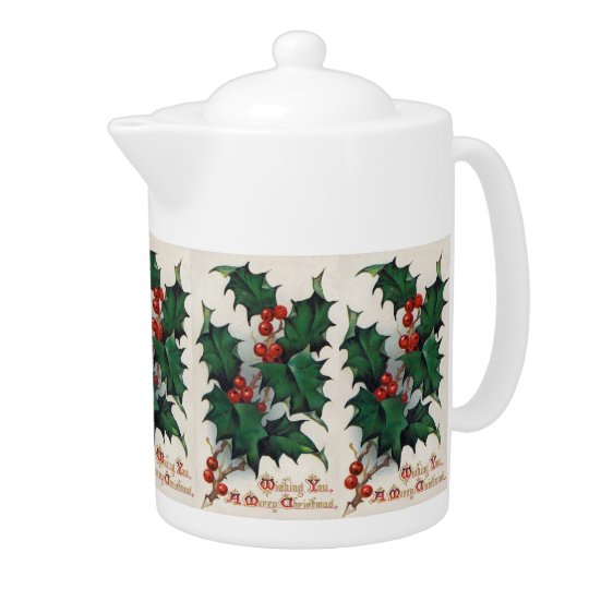 Vintage Christmas Holly Holiday Teapot Zazzle Com