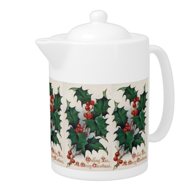 Vintage Christmas Holly Holiday Teapot (Right)