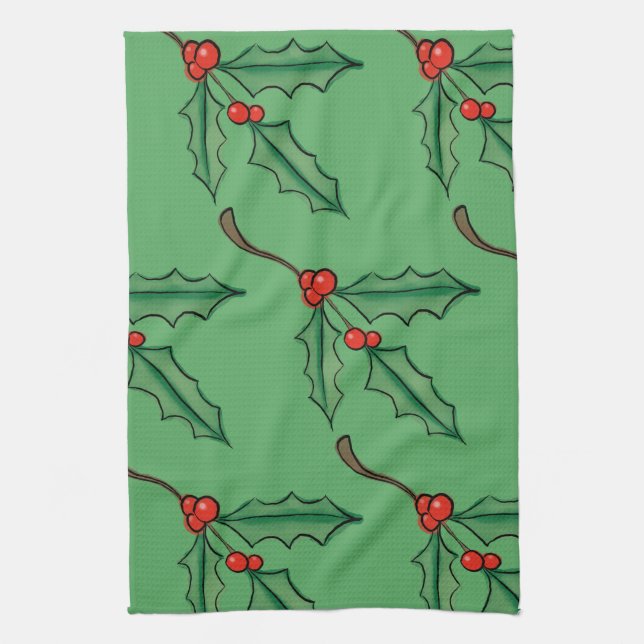 Vintage Christmas Holly Kitchen Towel Gift (Vertical)