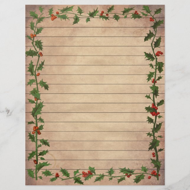 Vintage Christmas Holly Lined Writing Paper (Front)