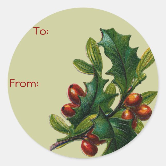 Vintage Christmas Holly Name Tags (Front)