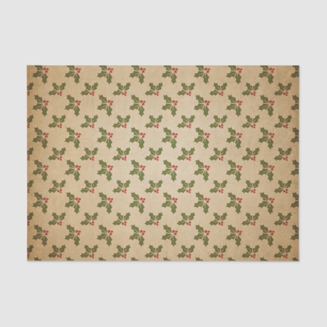 Vintage Christmas Holly Pattern Tissue Paper (Front)
