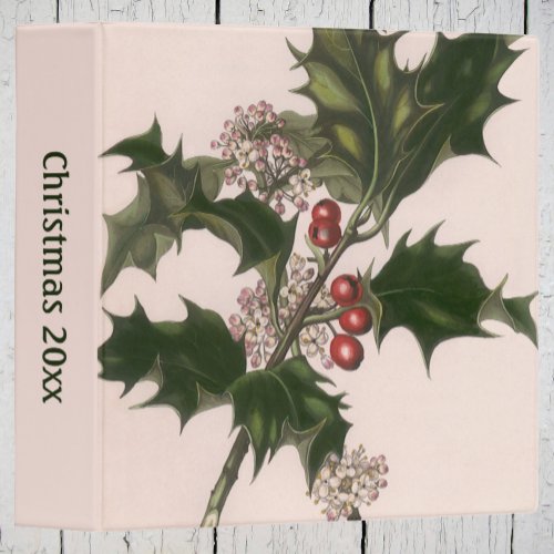 Vintage Christmas Holly Plant with Red Berries 3 Ring Binder