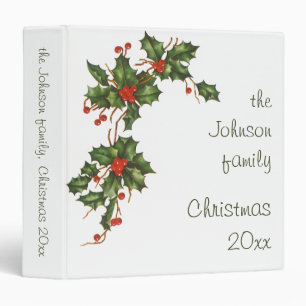 Vintage Christmas, Holly Plant with Red Berries Binder