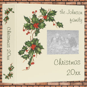 Vintage Christmas, Holly Plant with Red Berries Binder