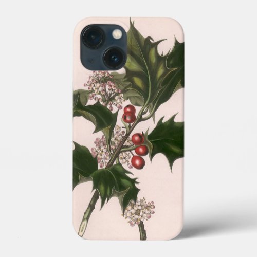 Vintage Christmas Holly Plant with Red Berries iPhone 13 Mini Case