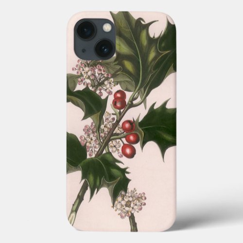 Vintage Christmas Holly Plant with Red Berries iPhone 13 Case