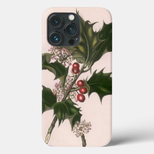 Vintage Christmas Holly Plant with Red Berries iPhone 13 Pro Case