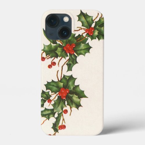 Vintage Christmas Holly Plant with Red Berries iPhone 13 Mini Case