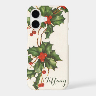 Vintage Christmas, Holly Plant with Red Berries iPhone 17 Case